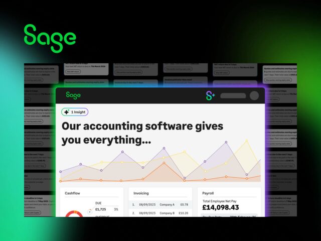 Sage brand cover showing business professionals using accounting software to manage UK small business finances.