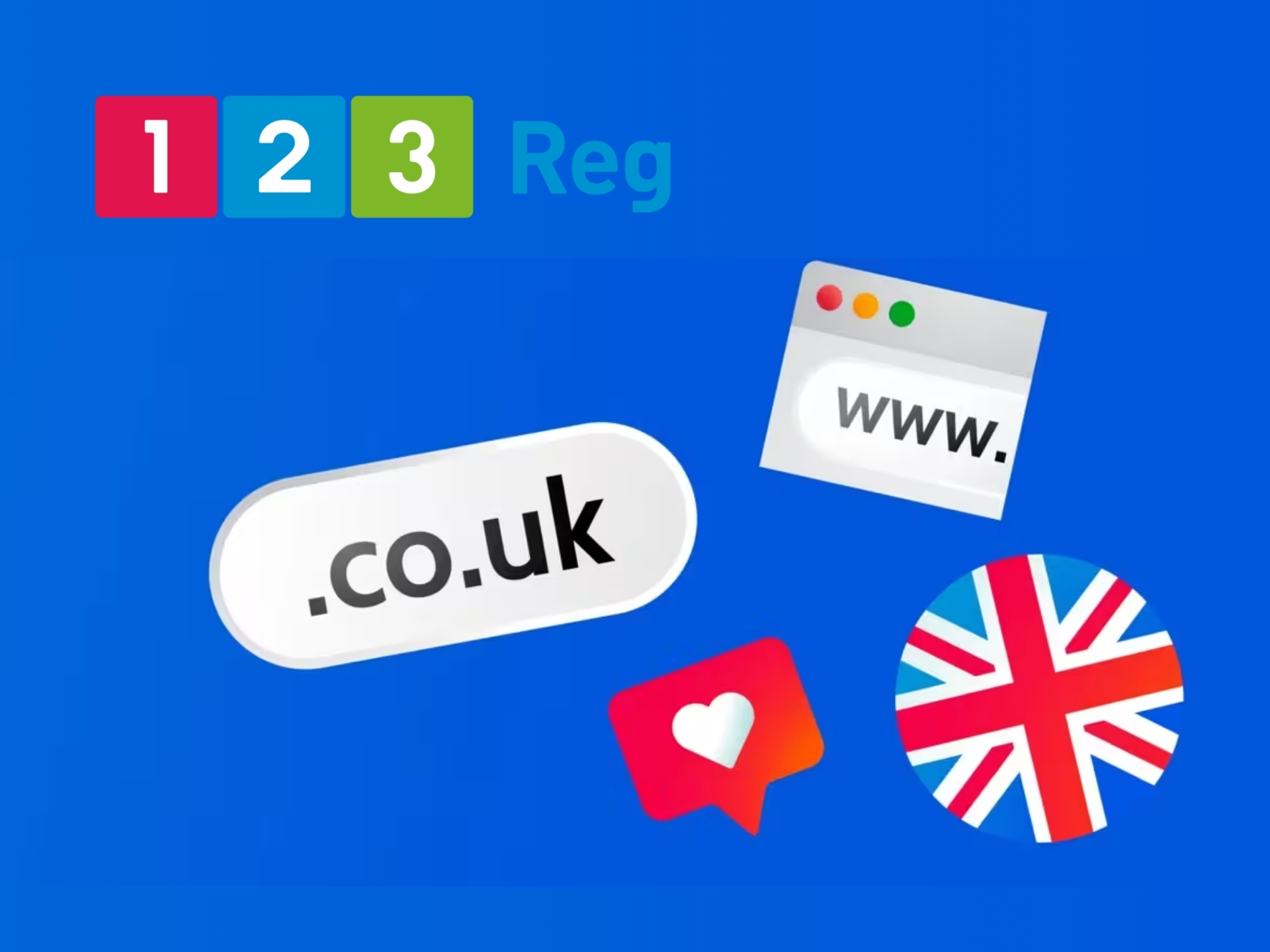 123 Reg brand cover image showcasing domain registration and web hosting services for UK businesses.