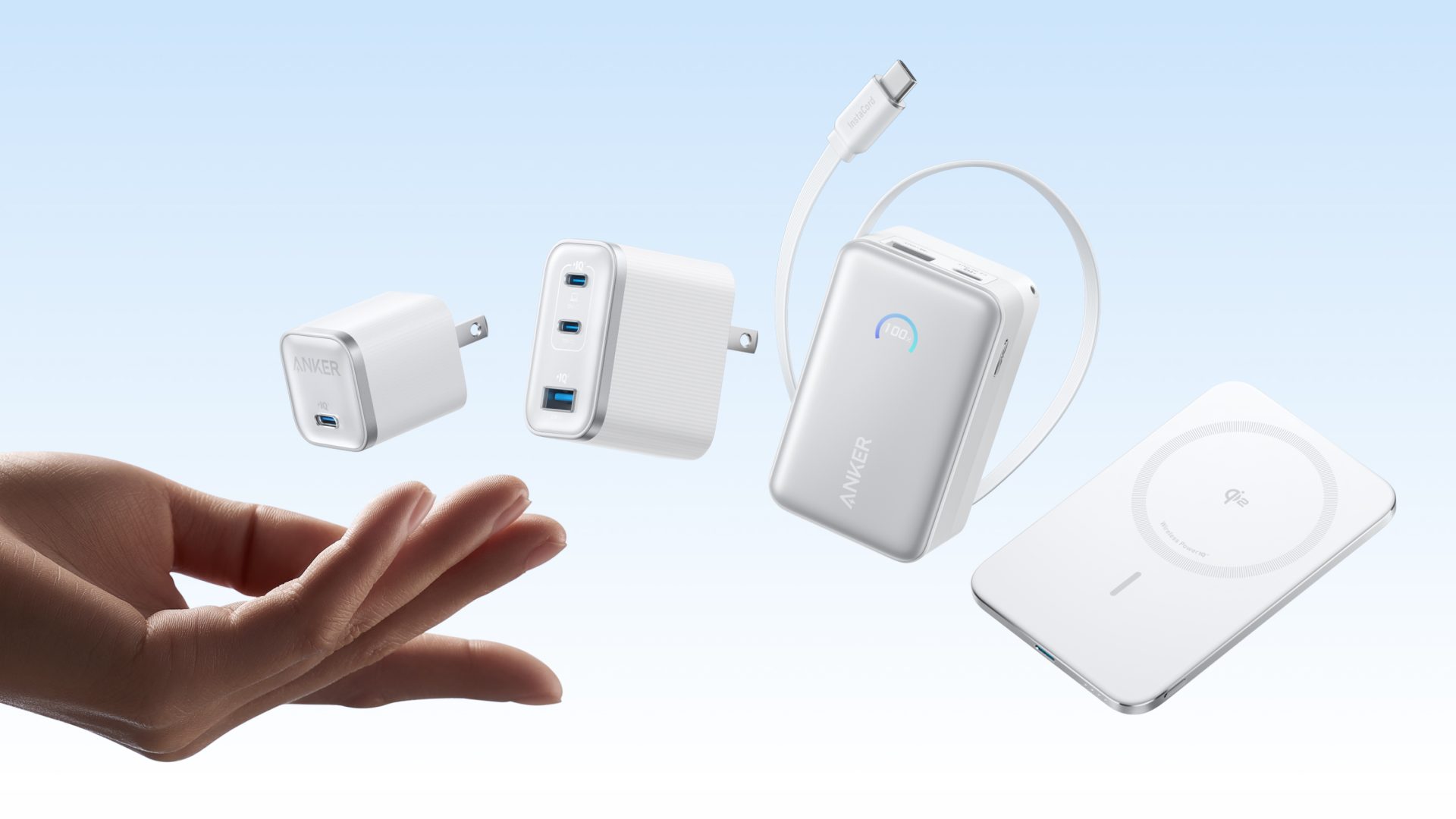 Anker UK branding display featuring premium charging accessories and power banks for mobile devices.