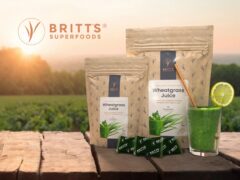 Britt's Superfoods organic wheatgrass juice shots and fresh greens for natural health and wellness.
