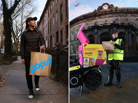 GoPuff vs Zoom by Ocado grocery delivery apps side-by-side, showing quick commerce options for UK shoppers.