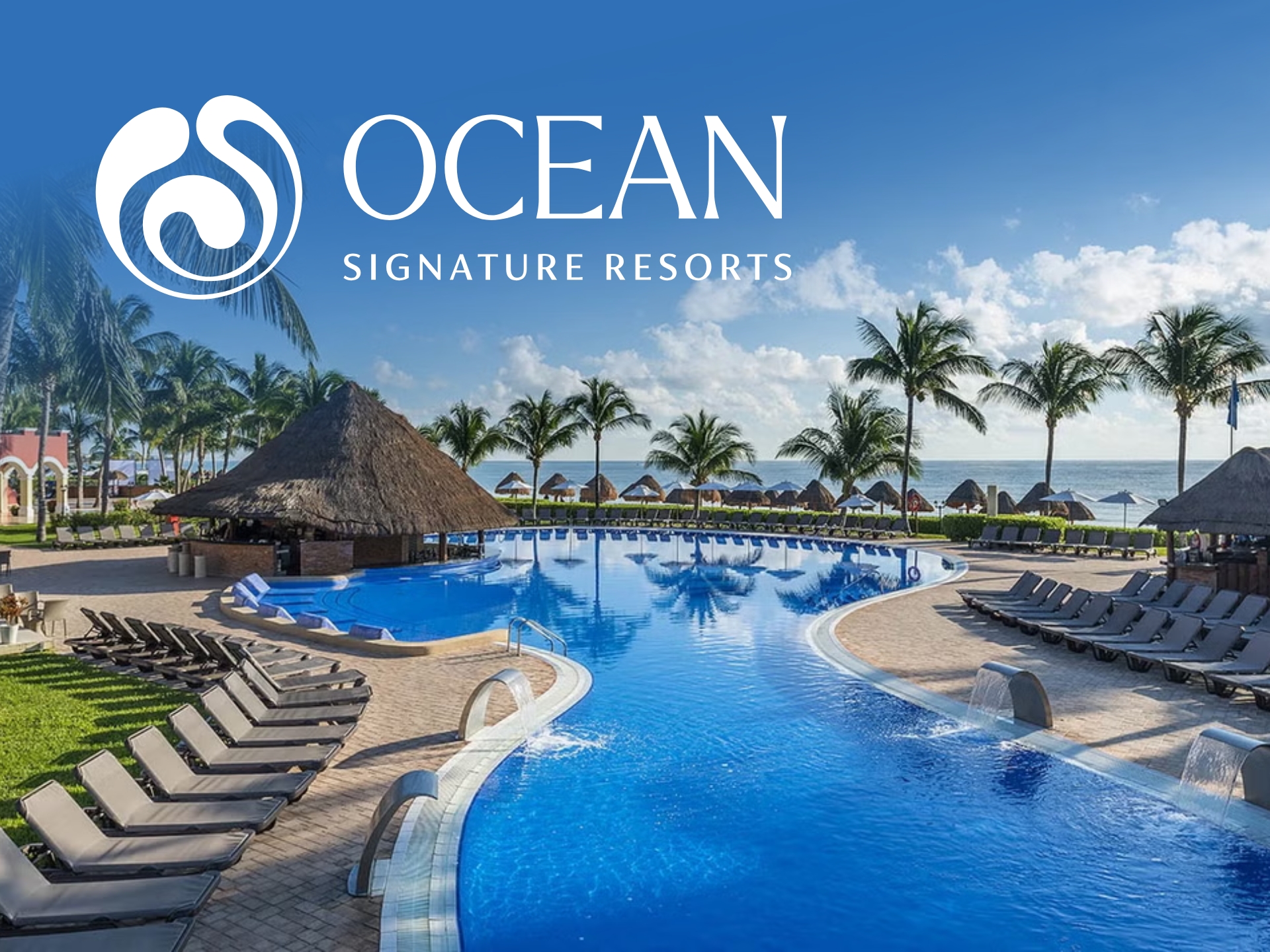 Luxury Ocean Hotels by H10 beachfront resort with outdoor swimming pools and palm trees overlooking the turquoise sea.