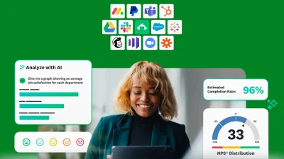 SurveyMonkey brand logo displayed on a professional digital interface for online survey and data analysis software.