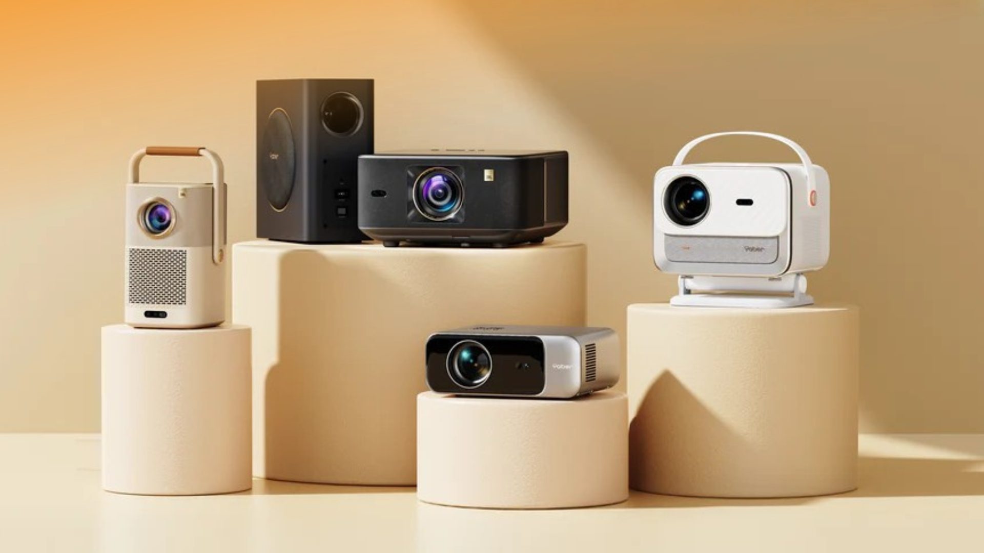 Yaber home cinema projector displaying a vibrant film on a large screen in a modern living room setting.