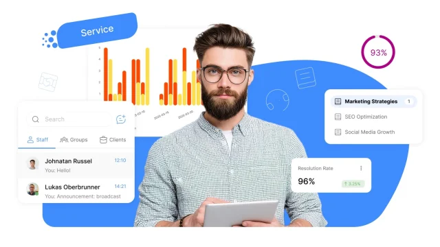 ClearCRM dashboard interface showing customer relationship management data and analytics on a professional screen.