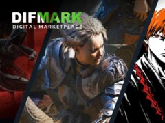 Difmark digital marketplace banner with game characters, offering top game deals, cheap game keys, and exclusive savings.