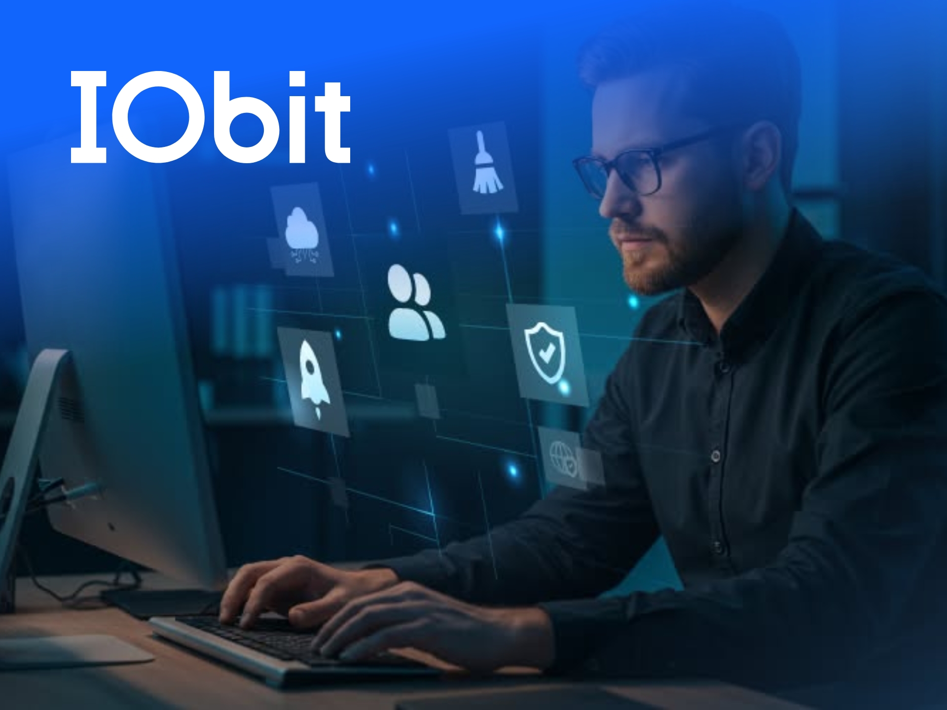 IObit brand cover featuring PC optimisation software and system utility tools for enhanced computer performance.