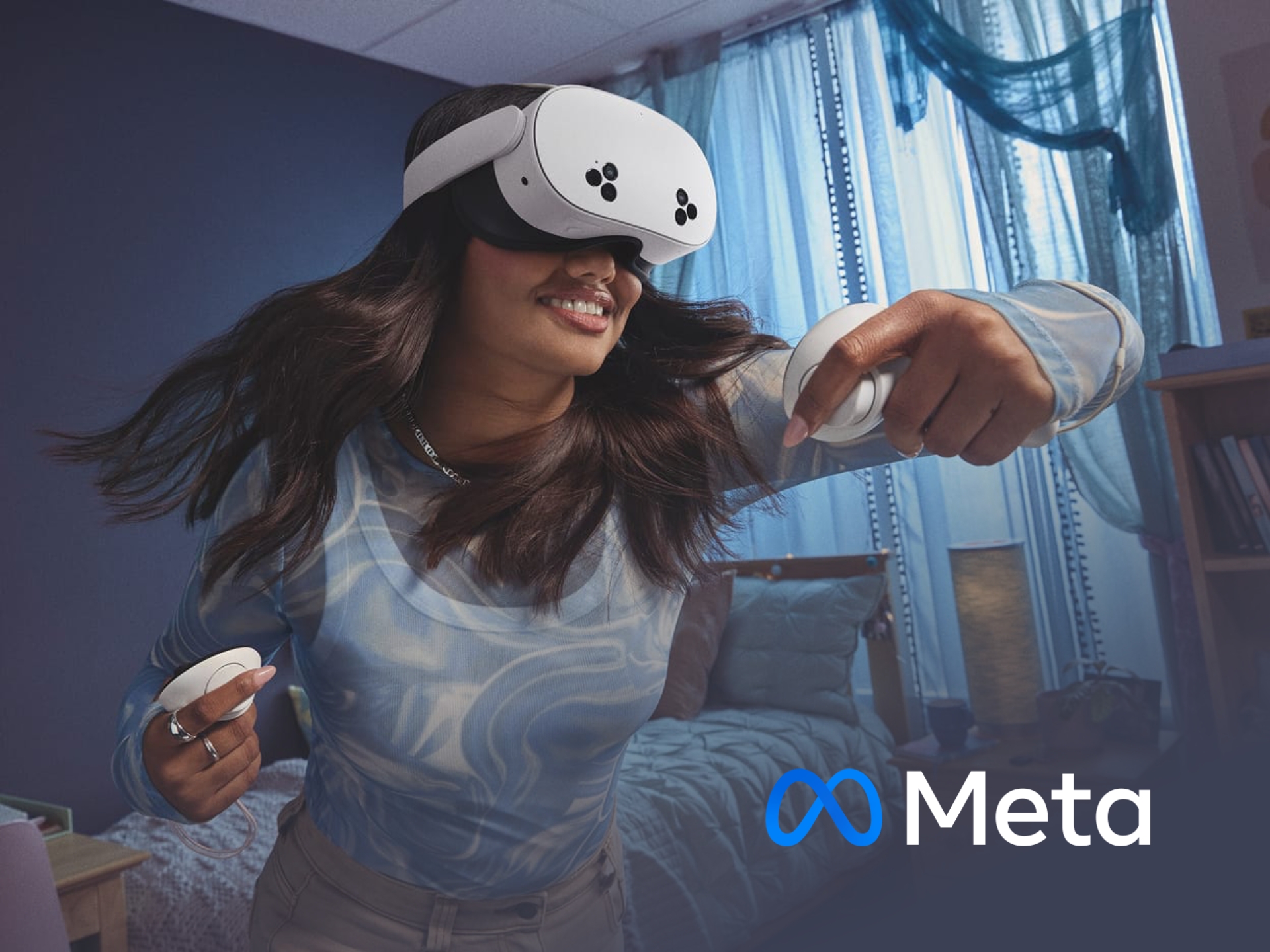 Meta brand cover image. Futuristic design representing Meta's vision for the Metaverse, virtual reality, and AI innovation.