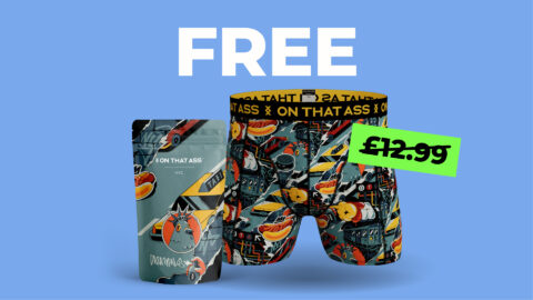 On That Ass men's boxer shorts subscription review featuring colourful patterned underwear and packaging.