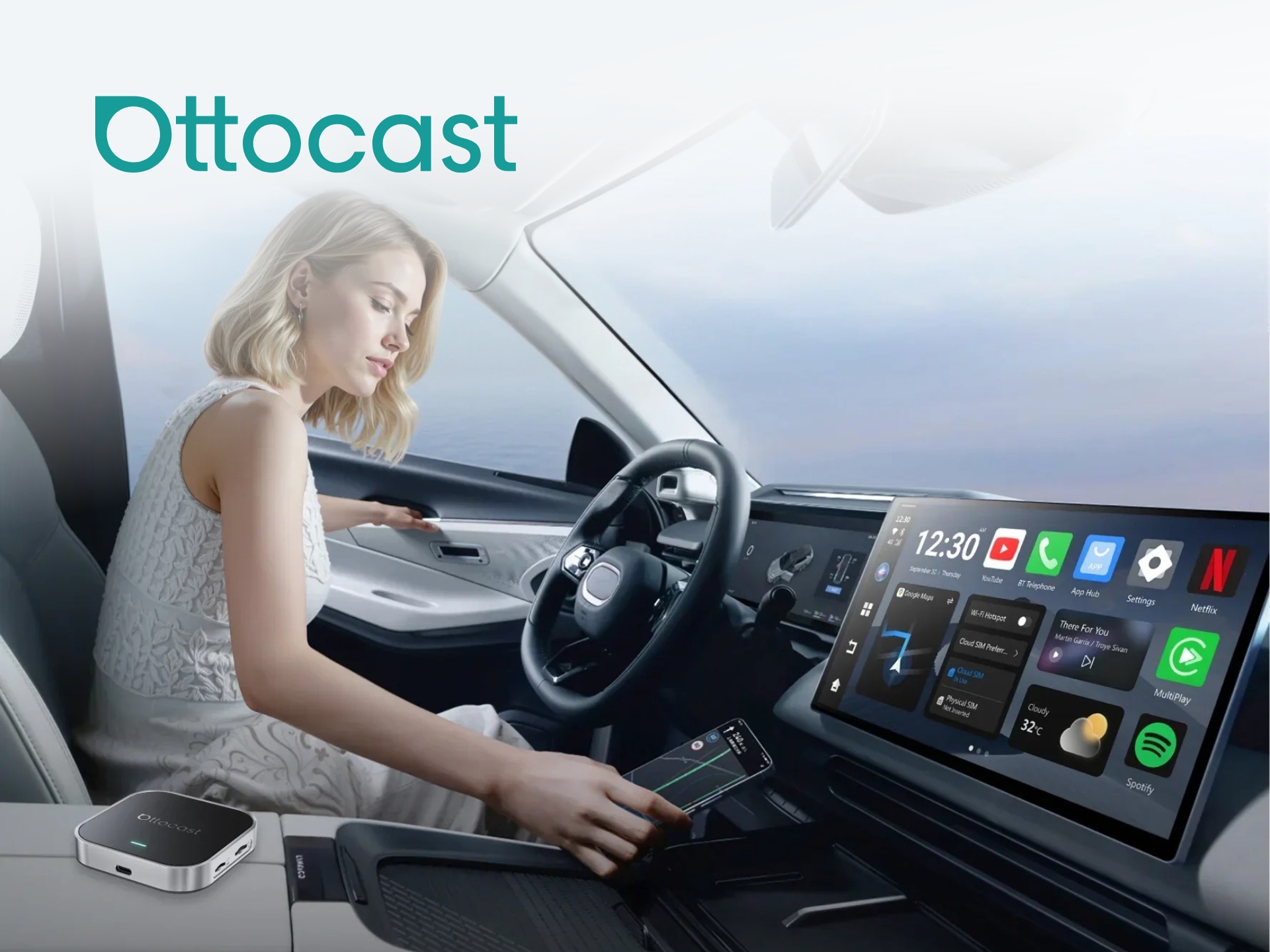 Ottocast wireless CarPlay & Android Auto adapter, shown in use for seamless in-car entertainment. Shop deals now!