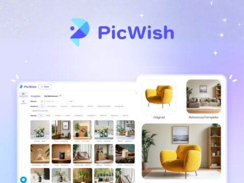 PicWish AI photo editor interface showcasing professional image enhancement and background removal features.