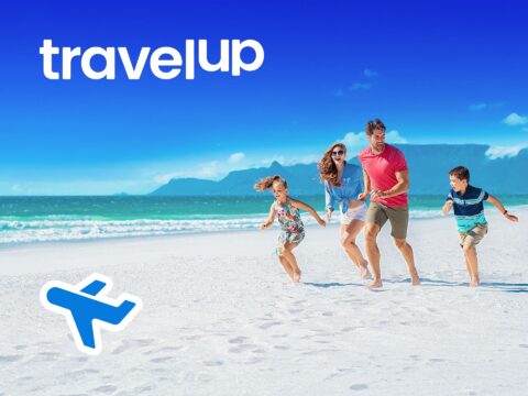 TravelUp new logo, official brand identity for UK travel deals, cheap flights, and package holidays.