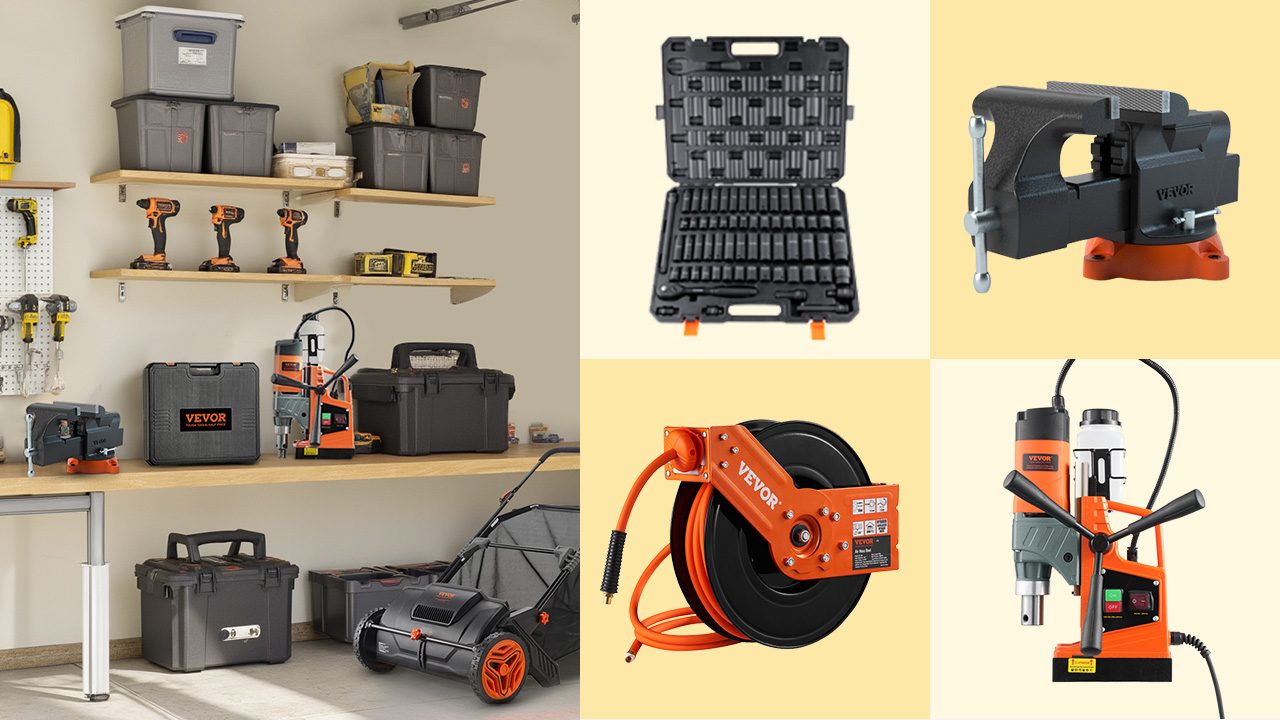 Vevor UK promotional banner featuring discounted industrial equipment and tools for professional workshops.