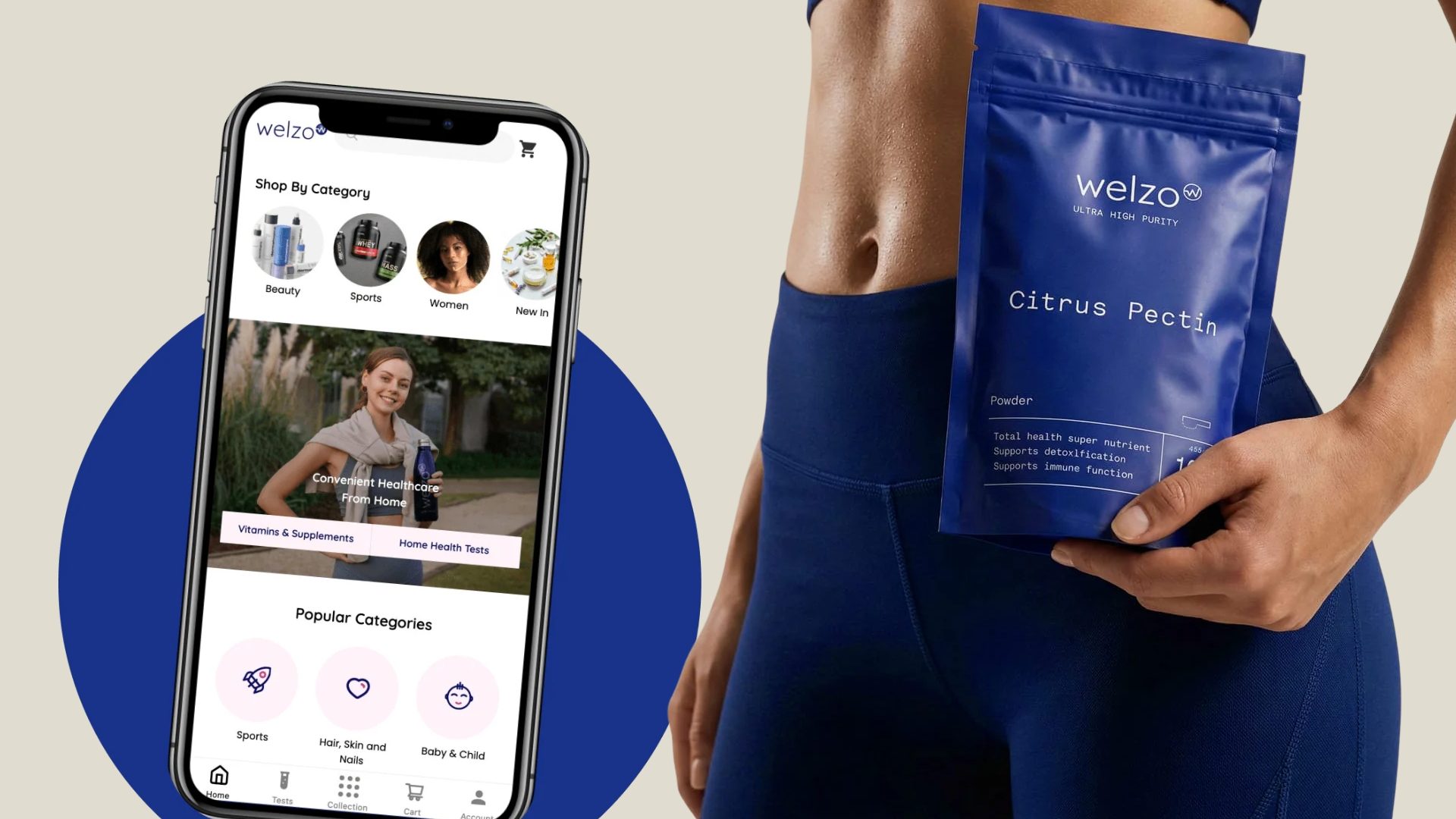 Welzo brand promotional banner featuring exclusive health and wellness product savings and online shopping deals.