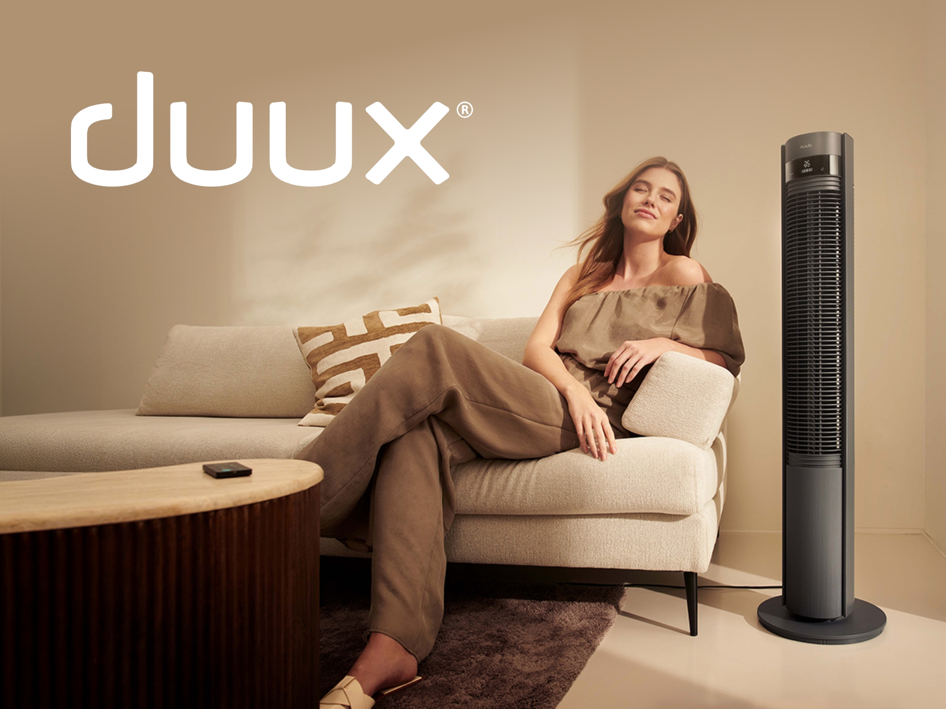Duux UK modern air treatment product in a stylish home setting, shop Duux humidifiers & air purifiers for comfort.