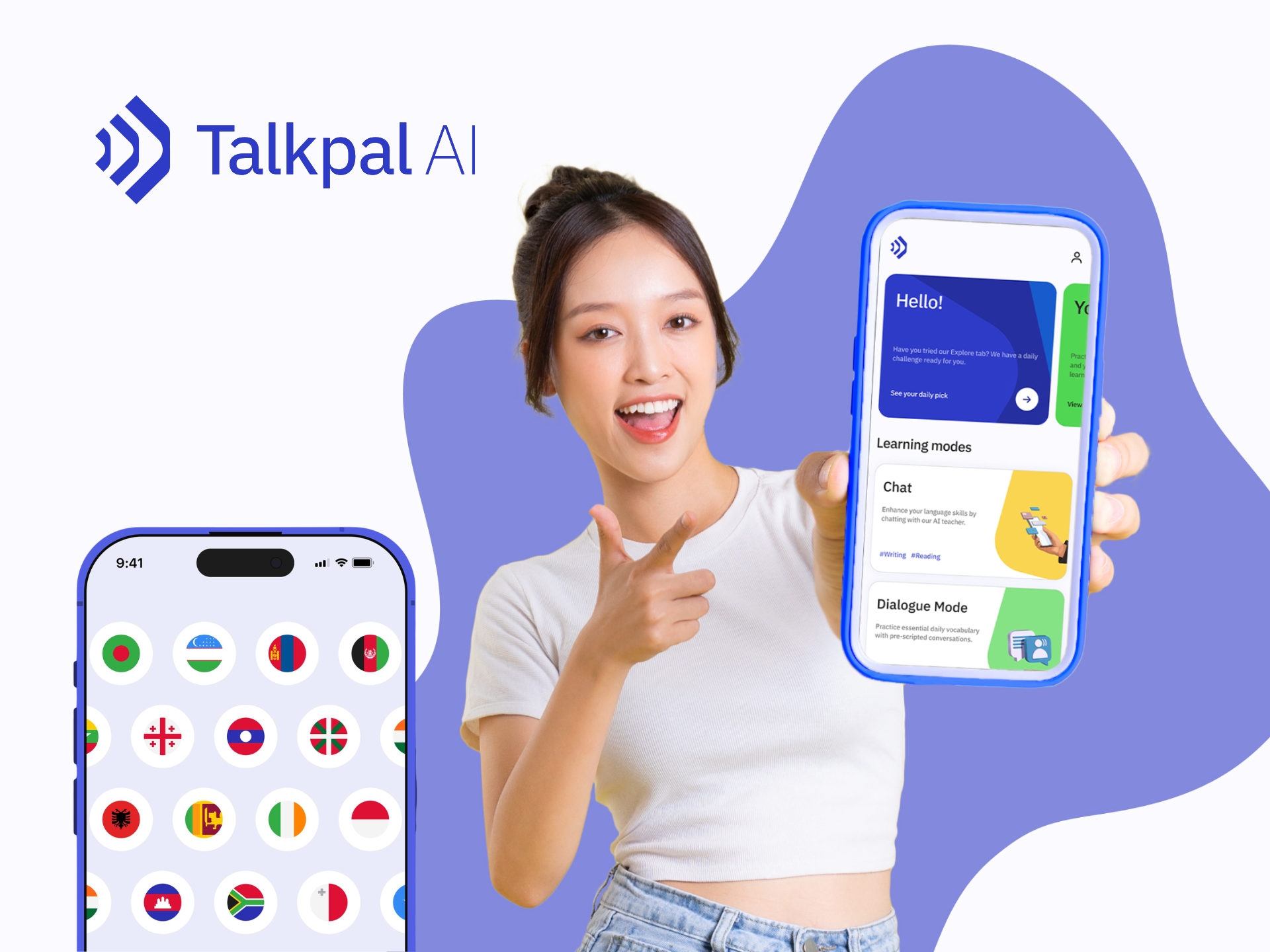 Talkpal AI logo & interface, showcasing an AI language tutor for effective speaking practice & learning.