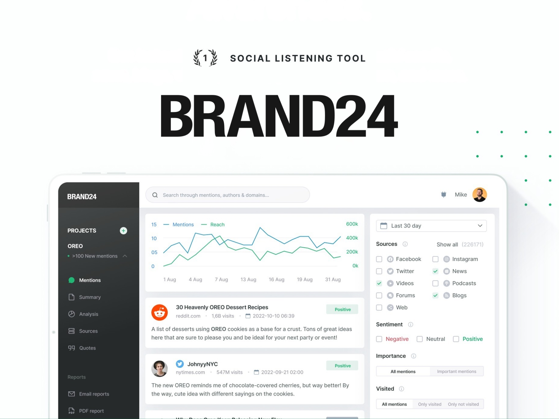 Brand24 logo on a dark background, representing brand monitoring and social listening software.