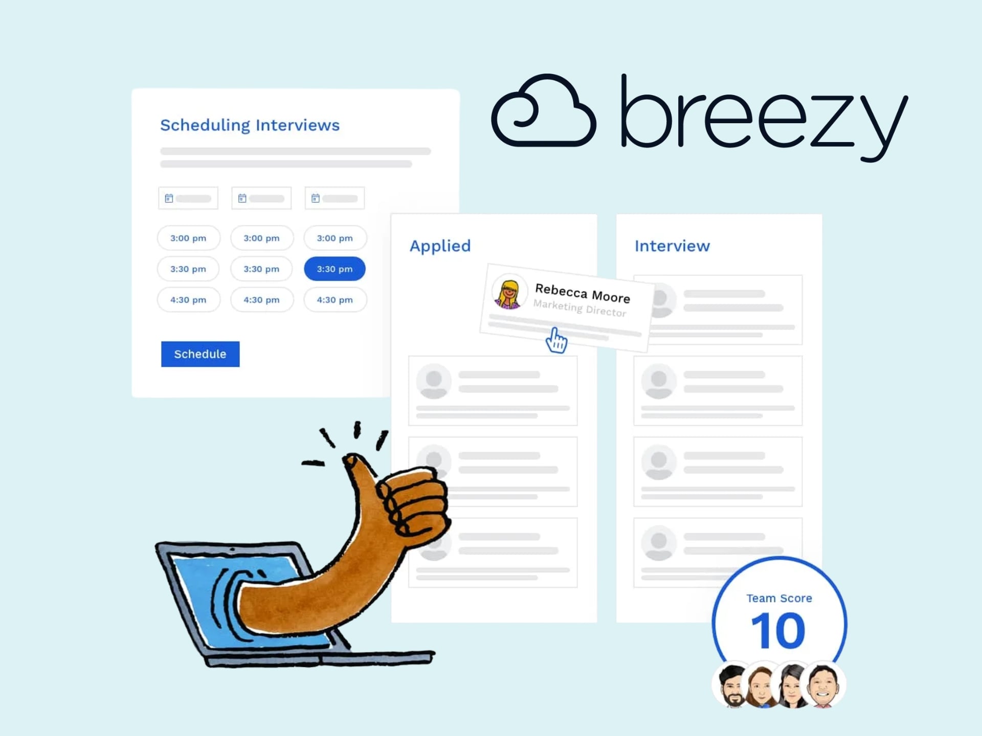 Breezy HR logo on a light blue background, representing modern recruitment software solutions for businesses.