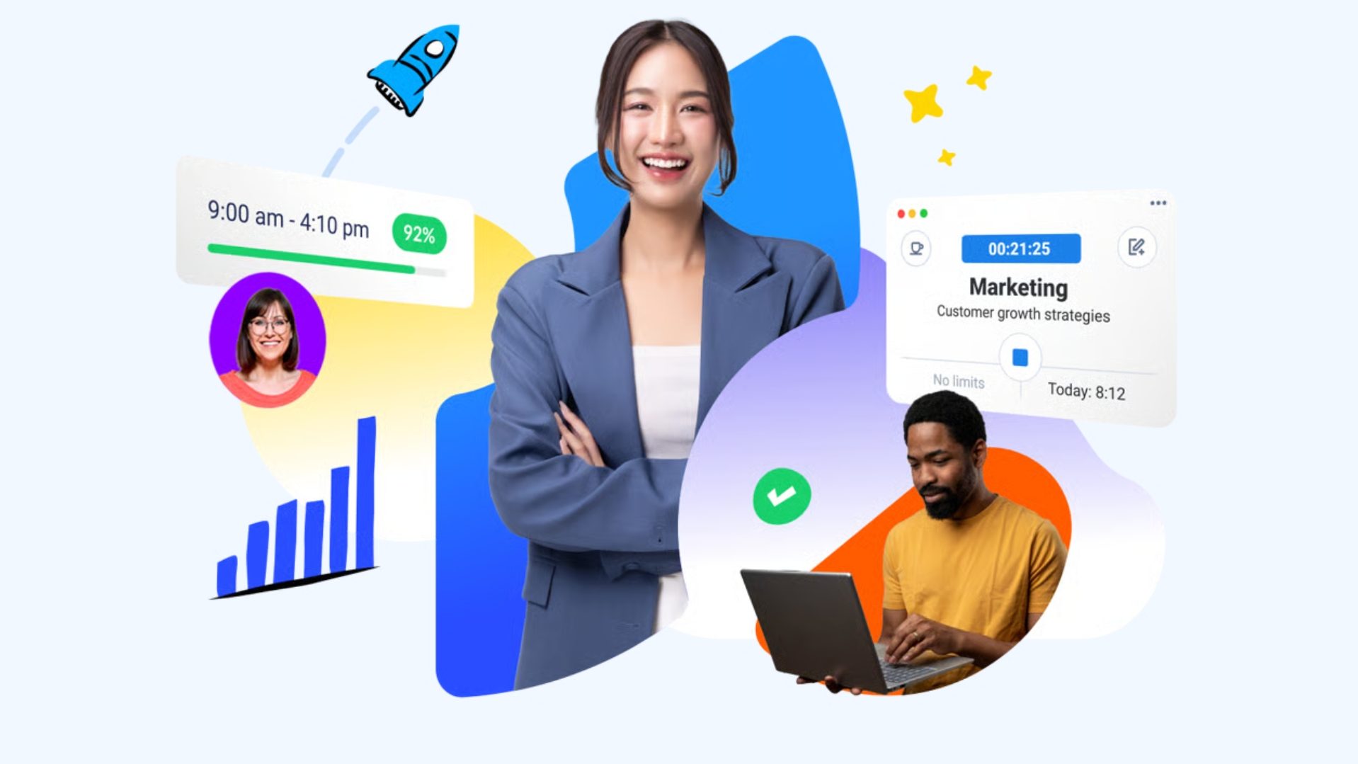 Hubstaff brand logo on a professional digital workspace background for remote team management and productivity software.