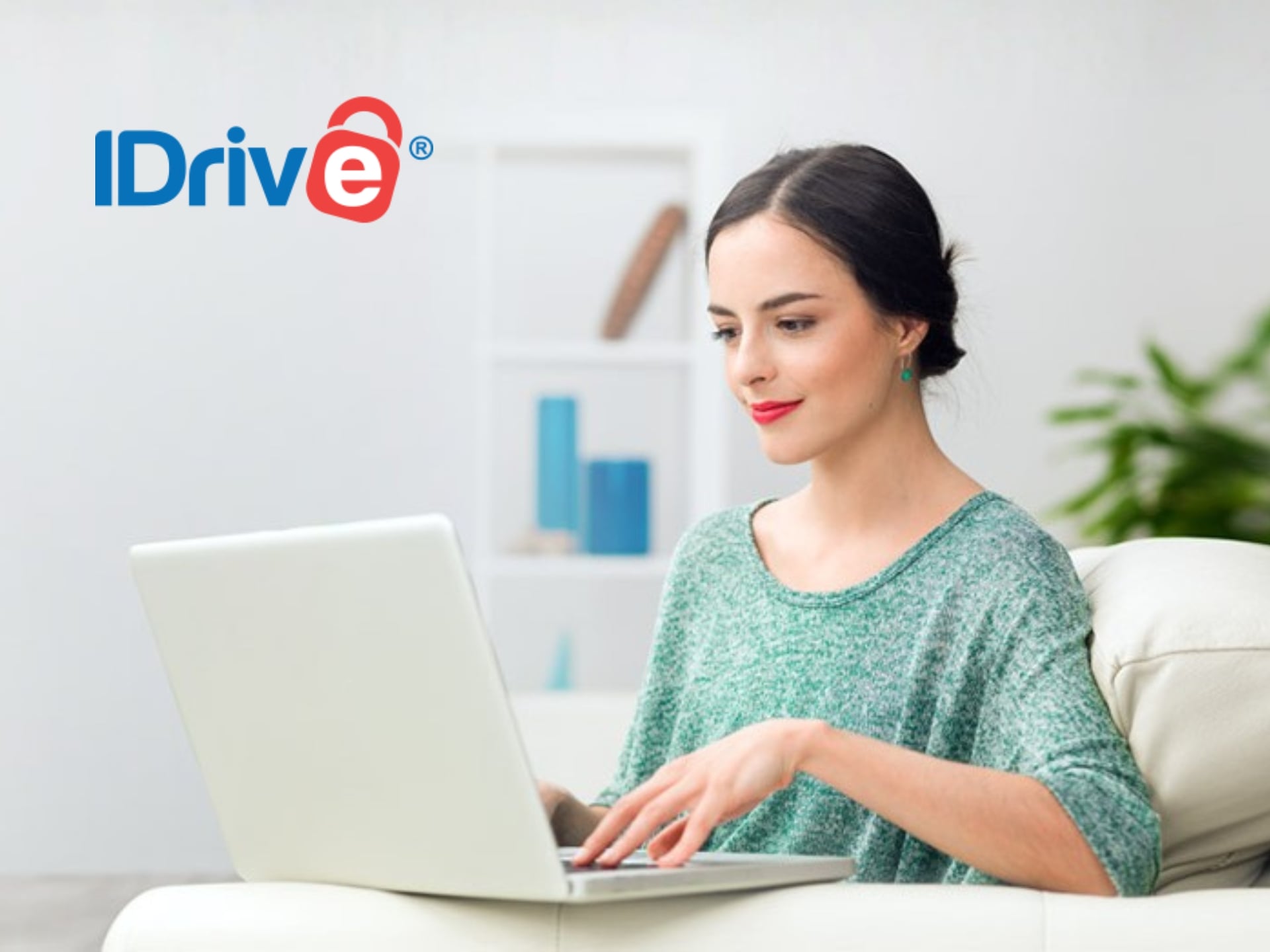 IDrive cloud backup service logo with 'IDrive' in blue text and a white cloud icon, representing data storage.