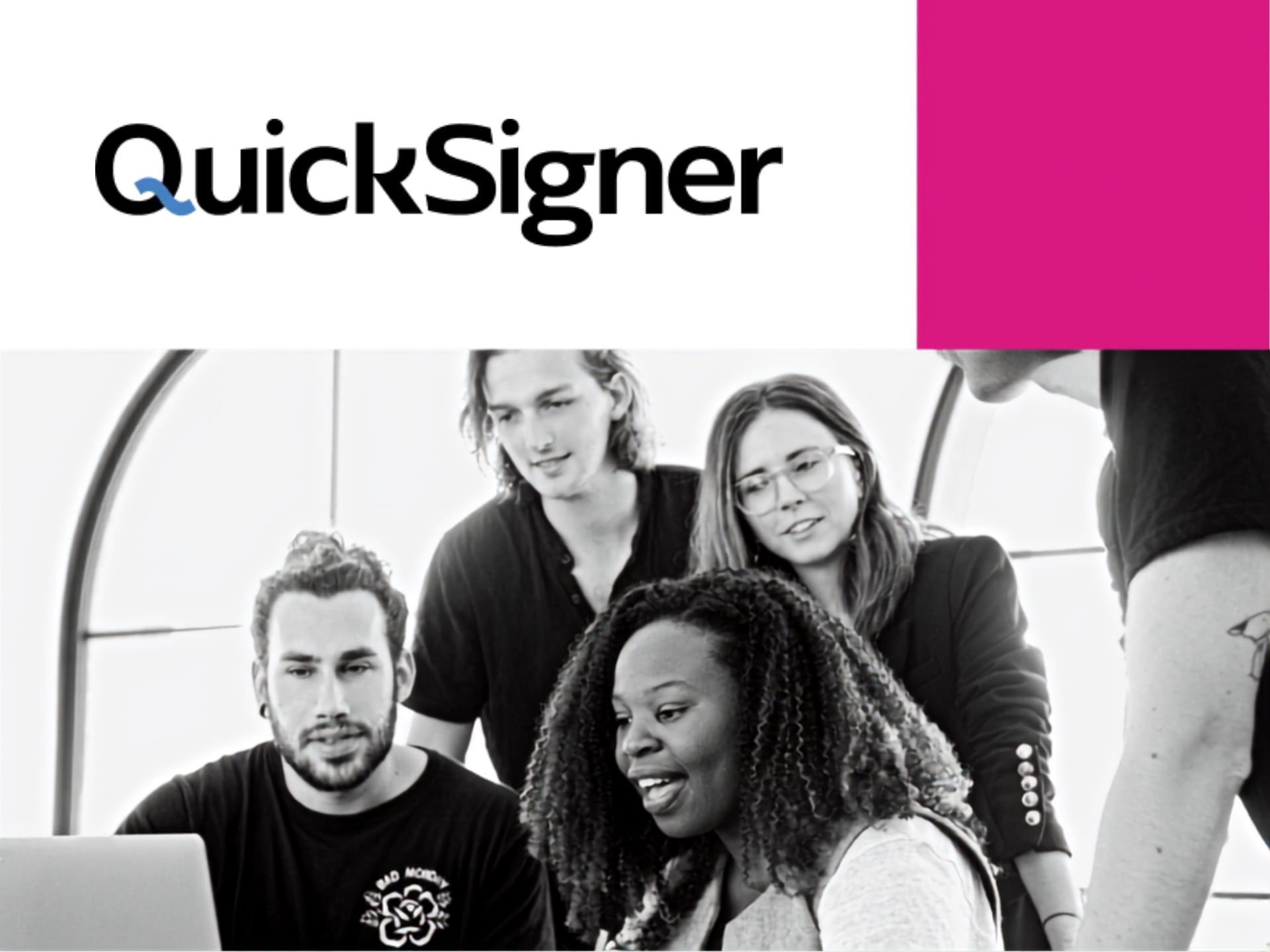 QuickSigner brand cover image: digital signature solution for efficient document signing and business deals.