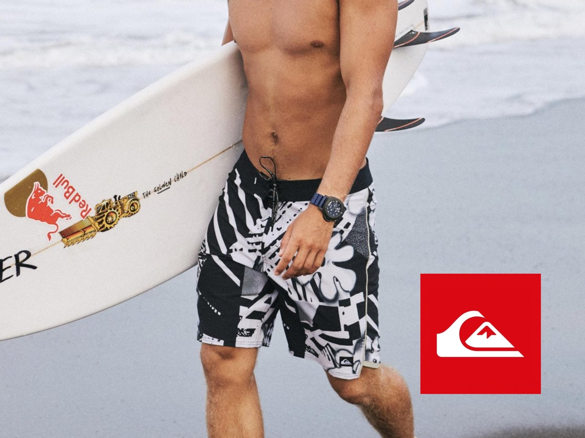 Quiksilver UK brand cover image featuring a surfer riding a large wave, showcasing dynamic surfwear and beach lifestyle.