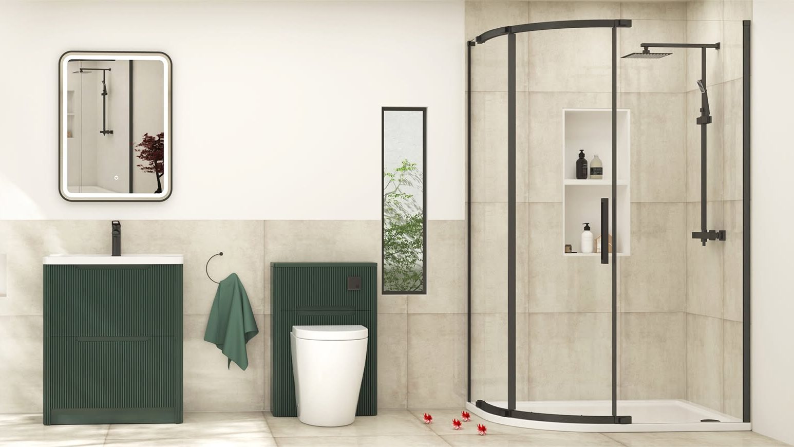 Modern luxury bathroom interior featuring a white freestanding bathtub and chrome fixtures by Royal Bathrooms.