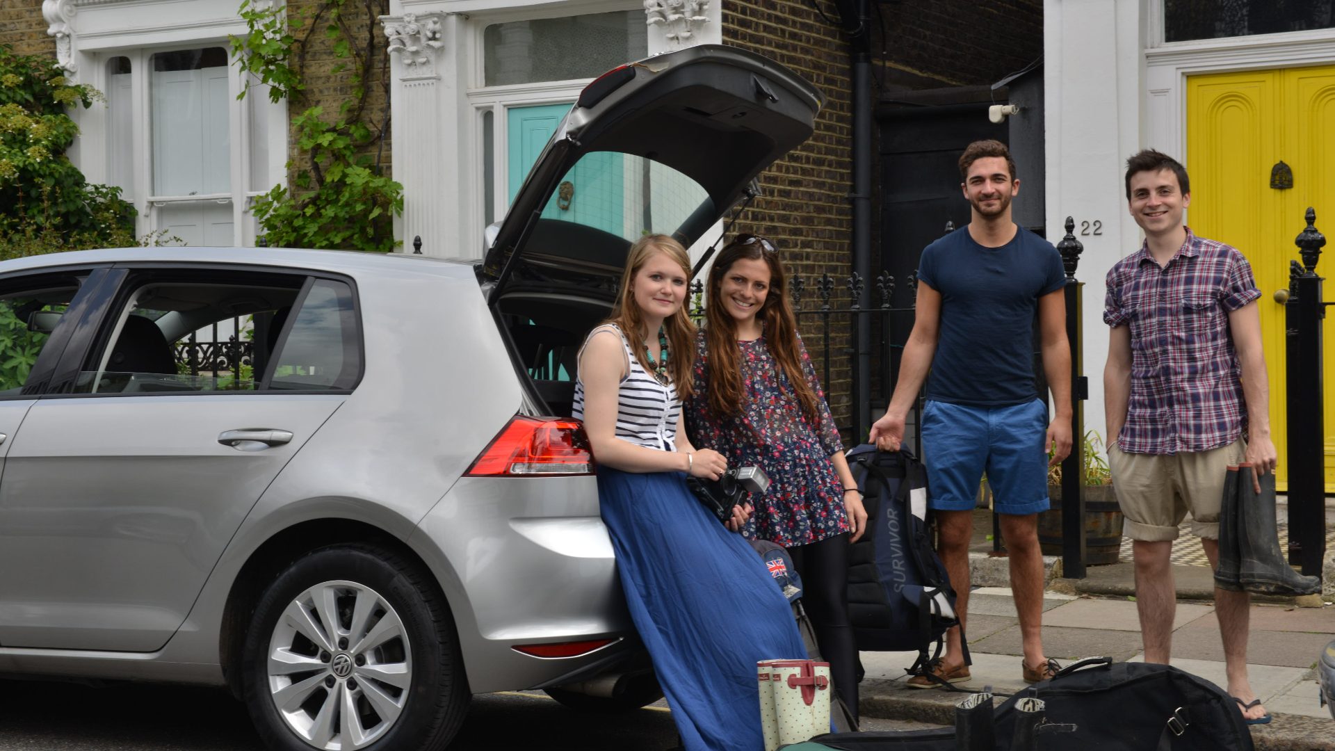 BlaBlaCar ride-sharing service showing a group of people travelling together in a car for affordable journeys.