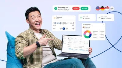 Calilio brand cover photo featuring professional business communication software interface and digital connectivity.