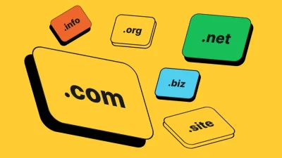 Domain.com brand cover photo featuring professional web hosting and domain registration services for businesses.