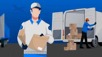 Eurosender branding on a professional shipping package, representing reliable international courier and delivery services.