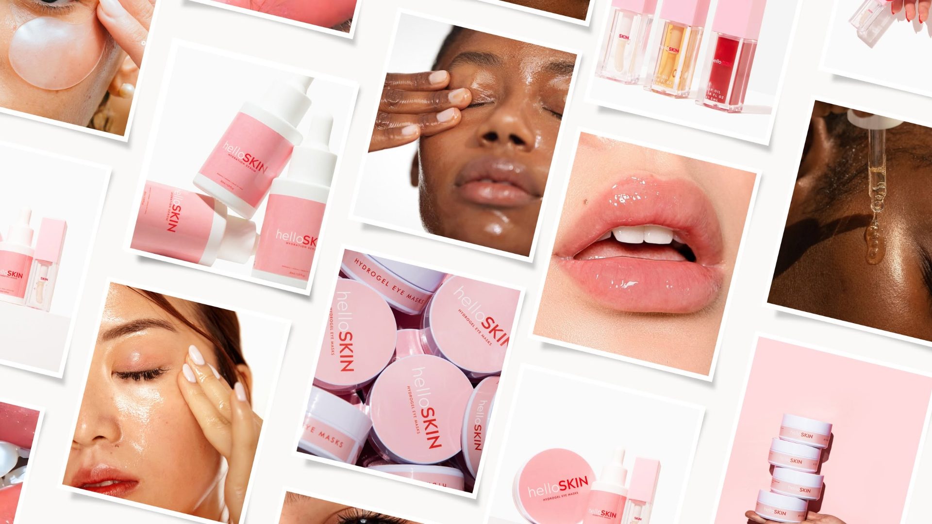 helloSKIN brand cover photo featuring skincare products and promotional savings for a premium beauty shopping experience.