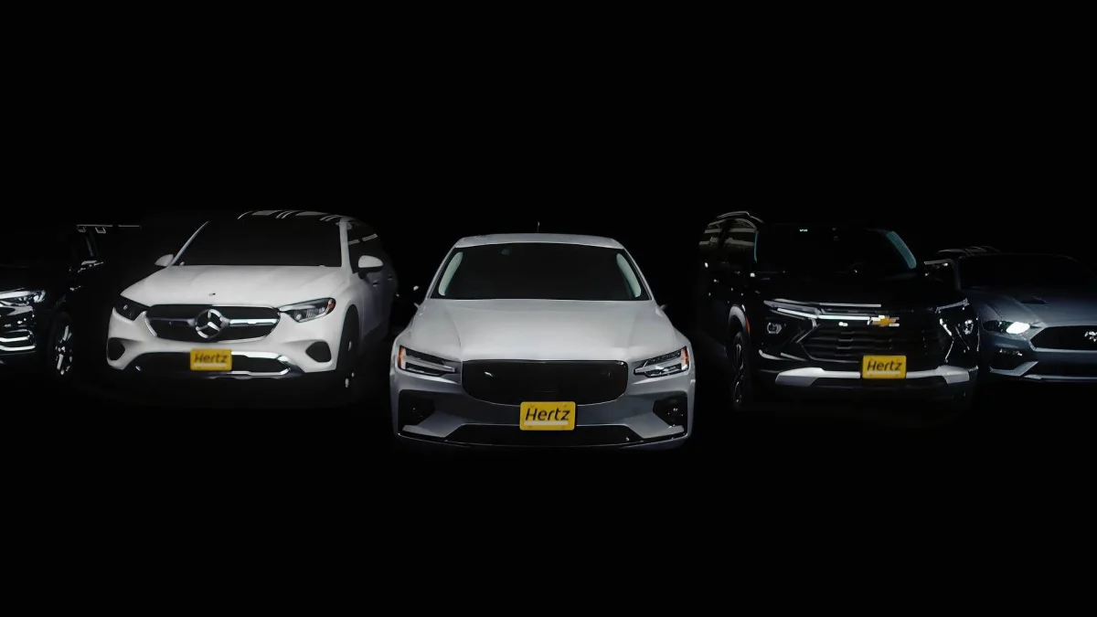 Hertz UK car hire service featuring a modern vehicle parked at a city centre location for travel and rental deals.