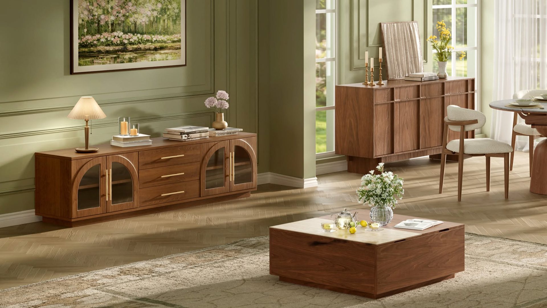 Modern luxury living room interior featuring Homary designer furniture, elegant decor, and contemporary home styling.