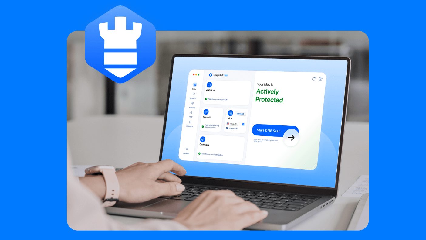 Intego Antivirus security software interface displayed on a laptop screen for comprehensive digital protection.