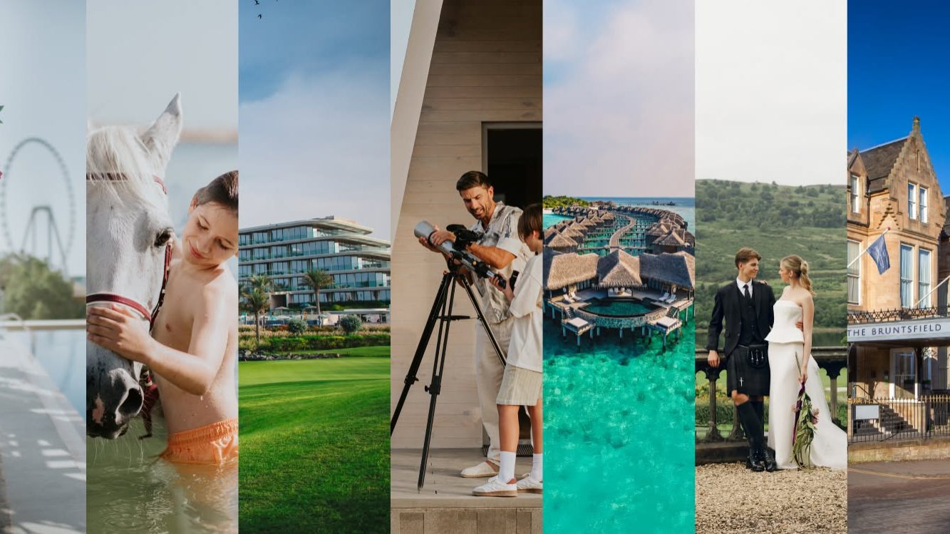 Luxury JA Resorts and Hotels beachfront property featuring a swimming pool and tropical gardens in a sunny destination.