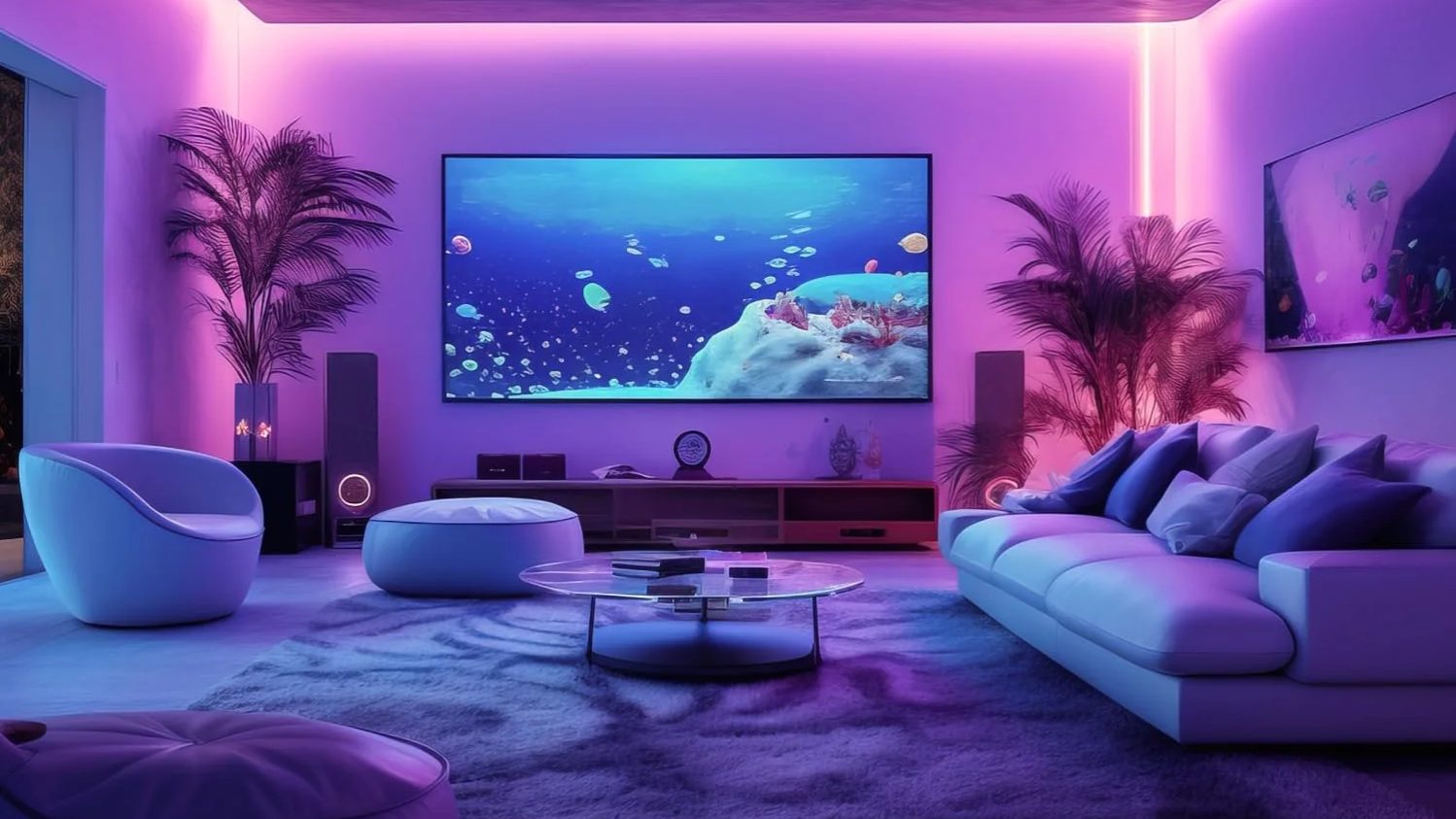 Lepro smart LED lighting solutions illuminating a modern living room for energy-efficient home decor and ambience.