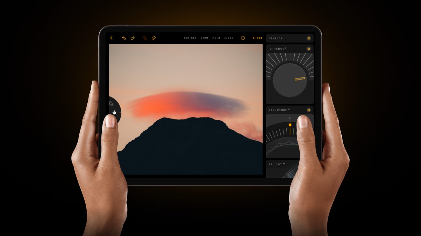 Luminar Neo photo editing software interface showing advanced AI-powered image enhancement tools and features.