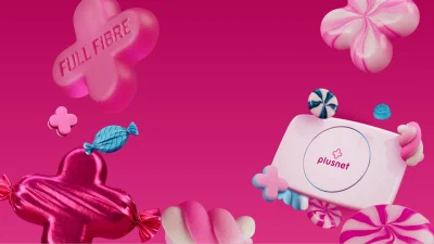 Plusnet broadband branding on a digital screen, representing reliable home internet deals and fibre optic connectivity.
