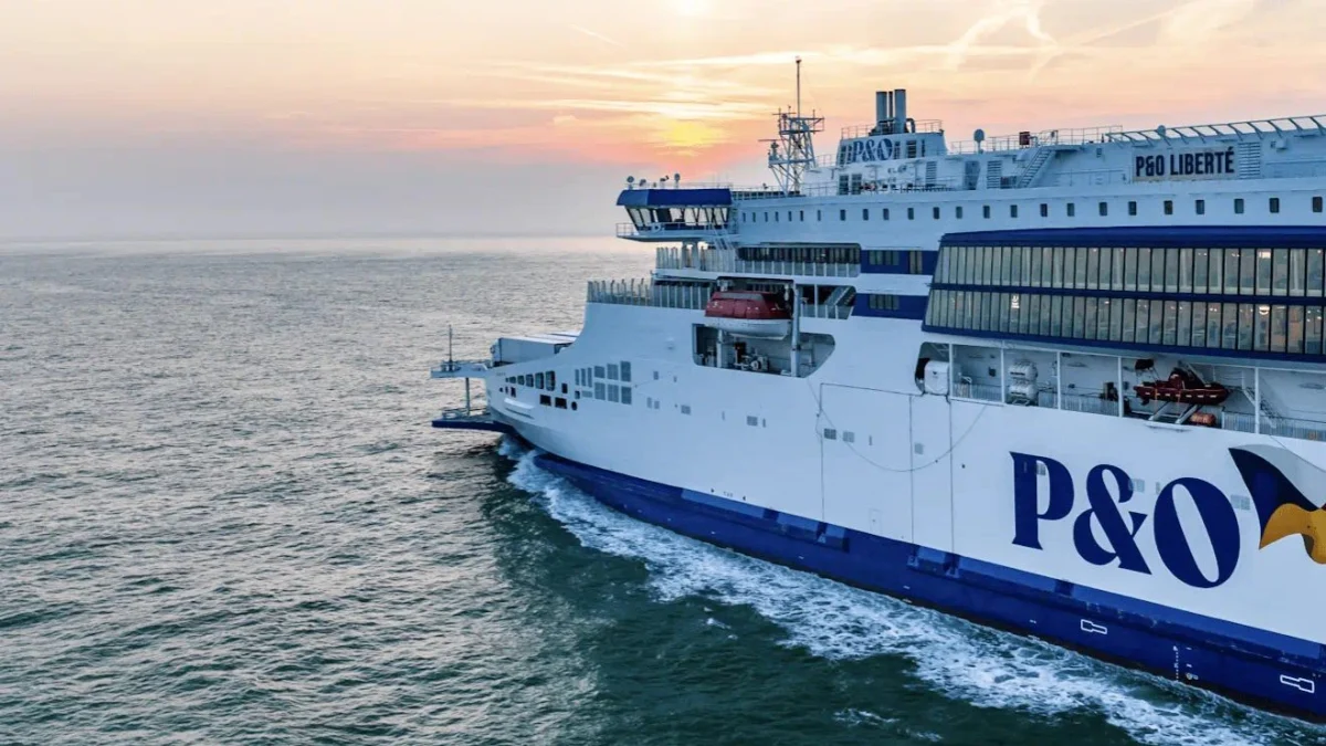 P&O Ferries vessel travelling across the English Channel, representing cross-channel travel and ferry holiday bookings.