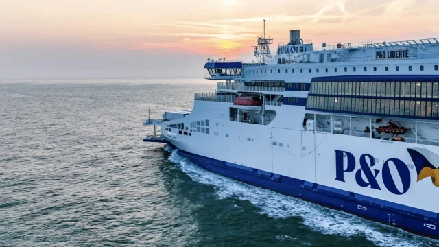 P&O Ferries vessel sailing across the English Channel, representing cross-channel travel and ferry holiday bookings.