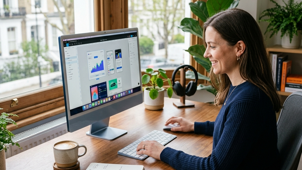 Creative professional using a 24-inch iMac to design digital application interfaces and workflows