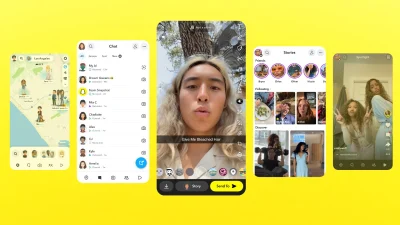 Snapchat for Business interface on a laptop screen, showcasing digital marketing tools and brand growth analytics.