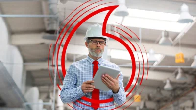 Vodafone Business UK branding featuring professional digital connectivity solutions for modern enterprise growth.