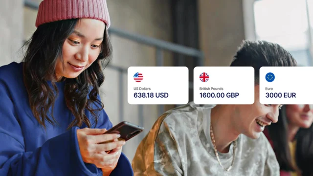 A smartphone displaying the Xe Money Transfer app interface for secure international currency exchange and transfers.