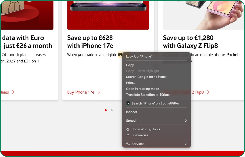 BudgetFitter Context Menu Right Click Search