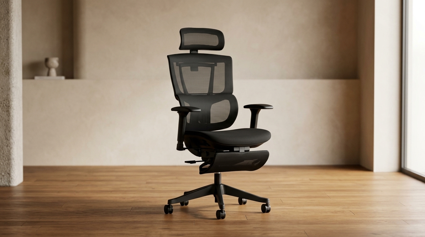 IKEA MARKUS high-back mesh office chair in dark grey fabric on hardwood floor