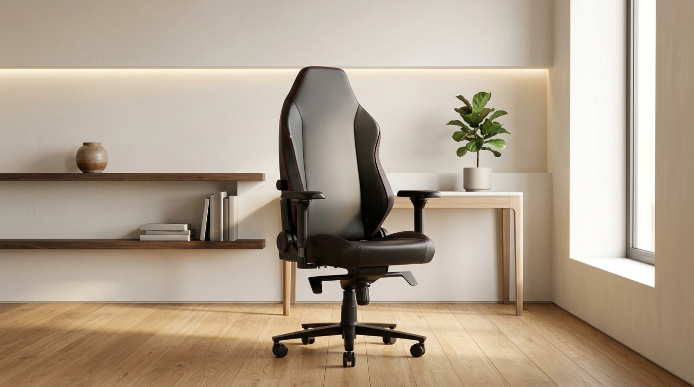IKEA MARKUS high-back mesh office chair in dark grey fabric on hardwood floor
