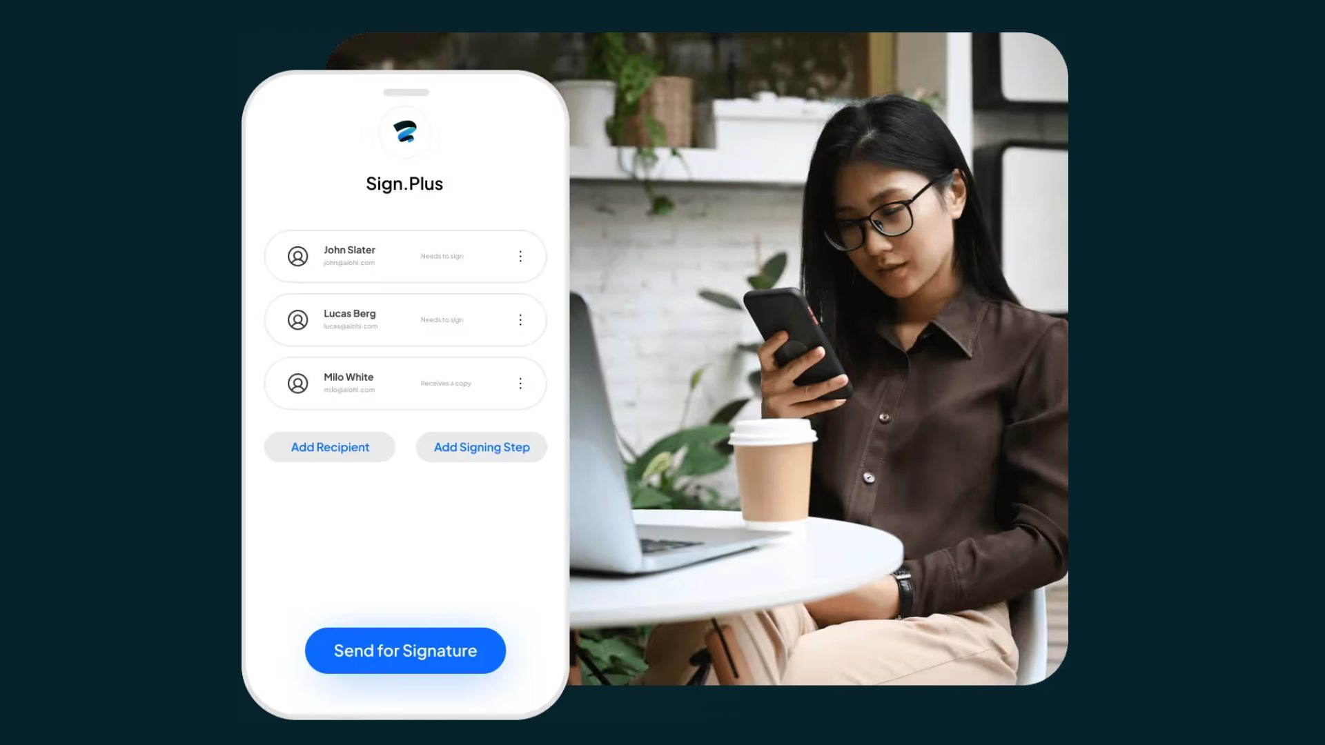 Sign.Plus digital signature platform interface displayed on a laptop screen for secure document signing and management.