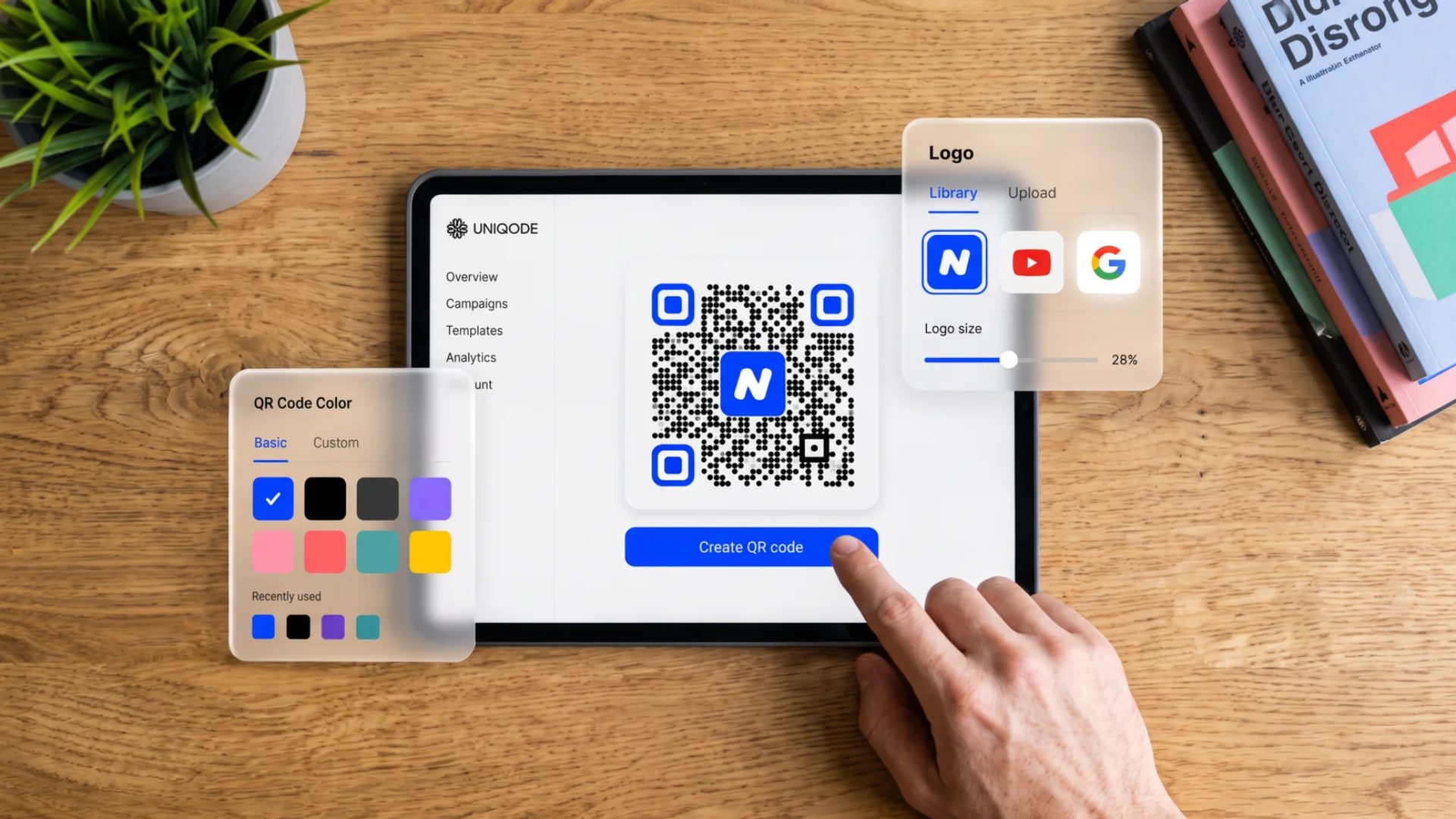 Uniqode brand cover photo featuring professional digital QR code solutions and software interface design.